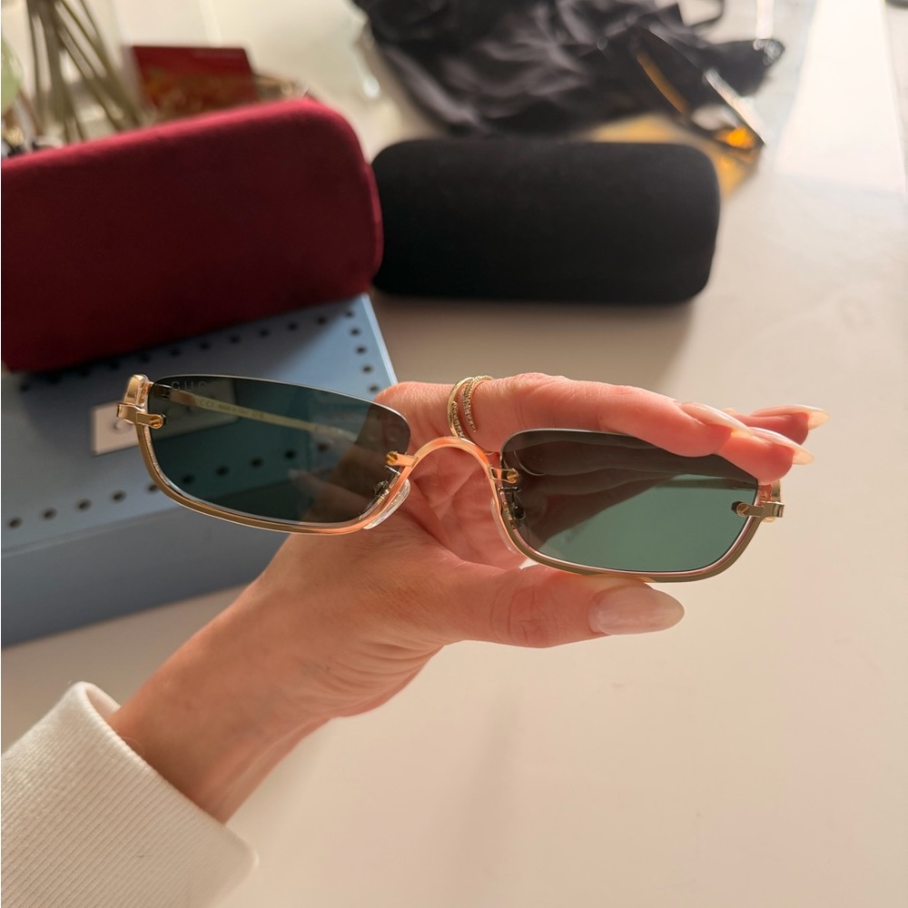Gucci Gold Sunglasses with Dark Green Lenses - Picture 4 of 7